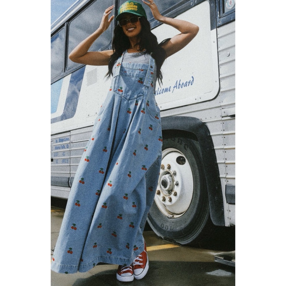 Dressed in LALA Light Blue Denim Cherry Maxi Dress - Picture 2 of 8